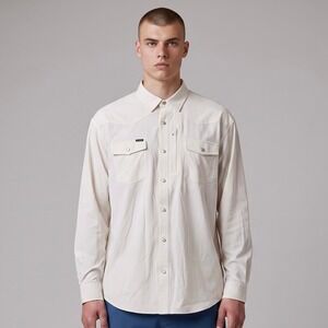 Poncho Outdoors Western Snap Shirt Mens XL White Pearl Snap Vented Fishing